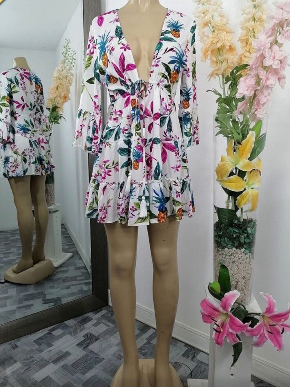 NWT Blue Island Floral Ruffle Beach Cover-Up Dress, Size